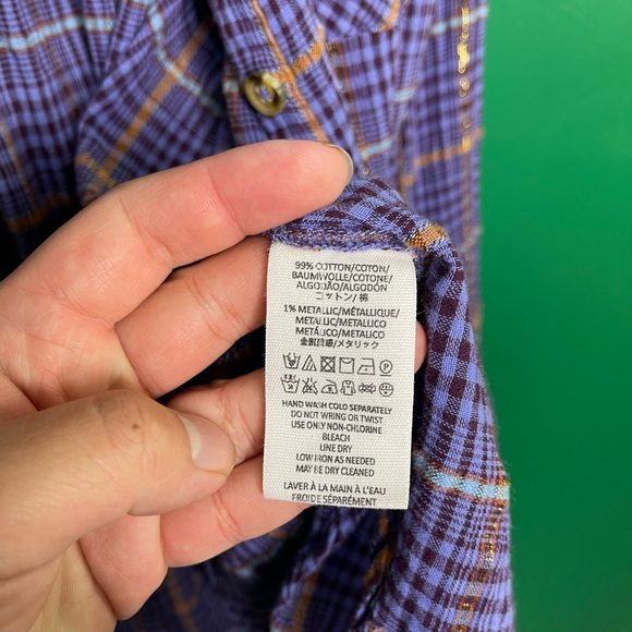 Free People Break My Stride Cotton Gauze Oversized Purple & Gold Button Down L - Picture 7 of 12